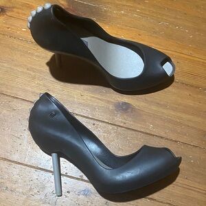 Melissa Black Peep-Toe rubber Heels with Silver studs
